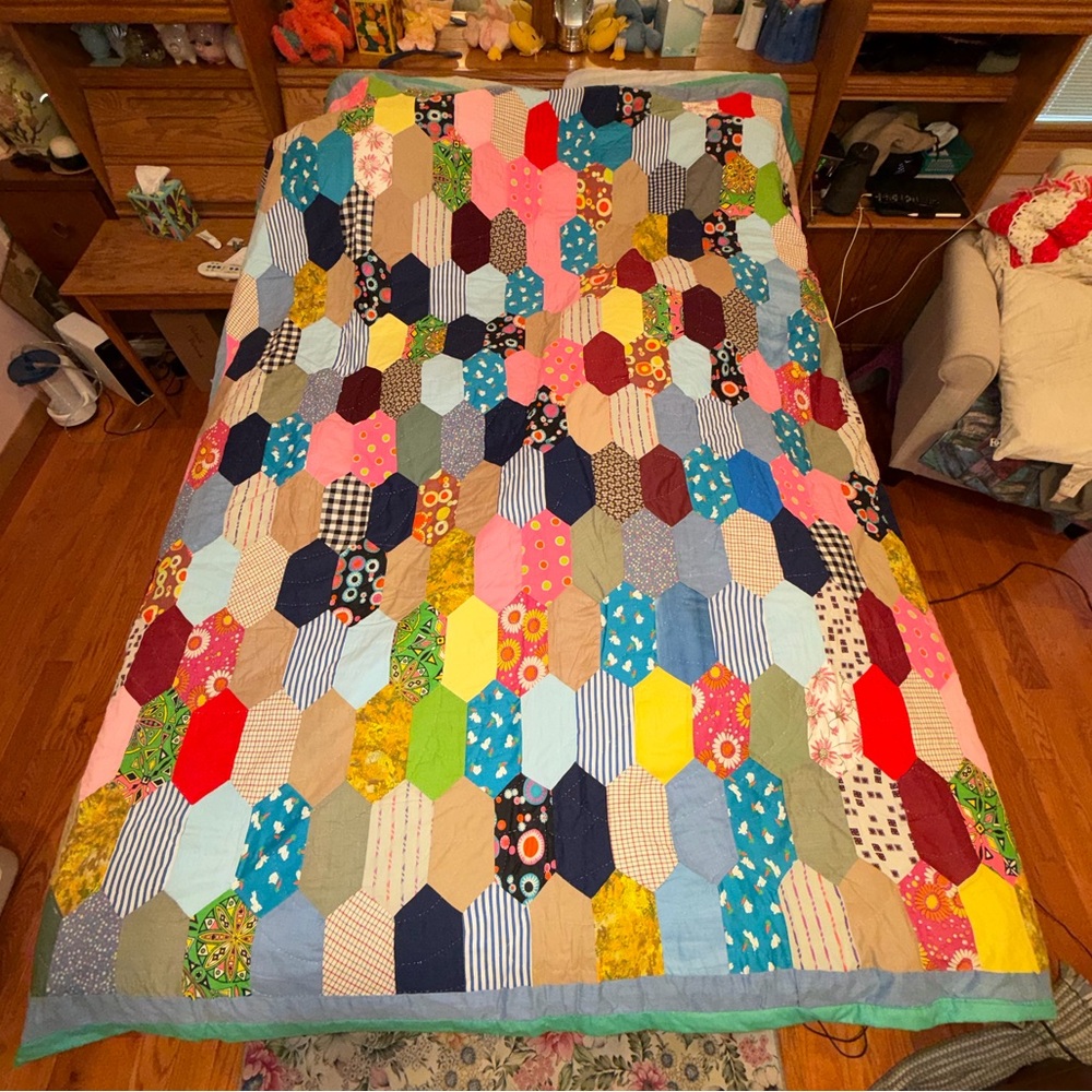 Colorful Patchwork Honeycomb Style Stitched Quilt